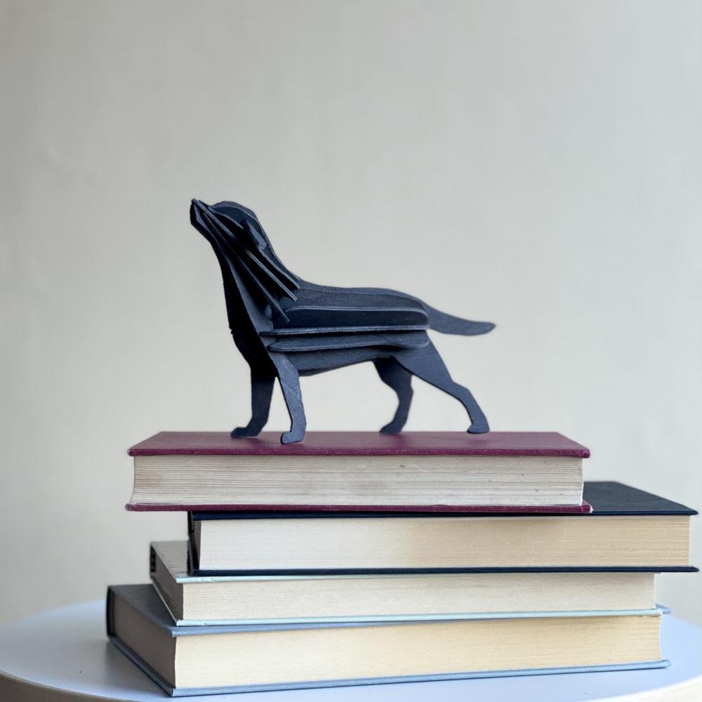 Lovi Labrador, wooden 3D puzzle, standing on the old books