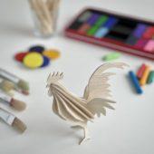 Lovi Rooster, natural wood and colors, paint yourself