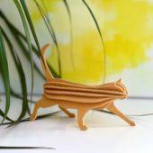 Lovi Cat 12cm on white shelf, Wooden 3D puzzle, warm yellow