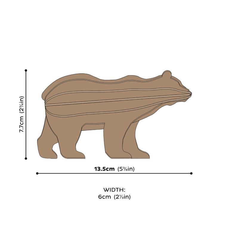 Lovi-karhu, koottava puinen hahmo, mittakuva