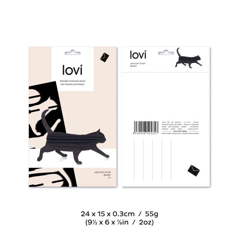 Lovi Cat, wooden 3D puzzle, package with measures