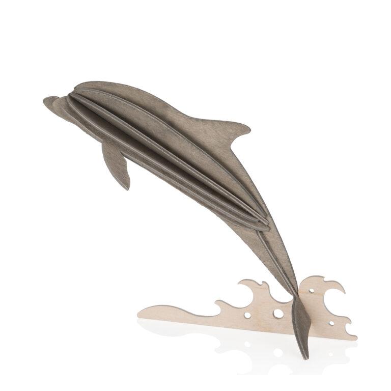 Lovi-delfiini 15cm, harmaa, koottava puinen hahmo