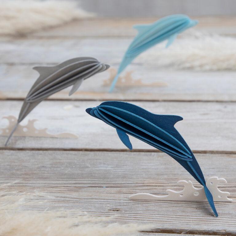Lovi Dolphins on grey wood, wooden 3D puzzles