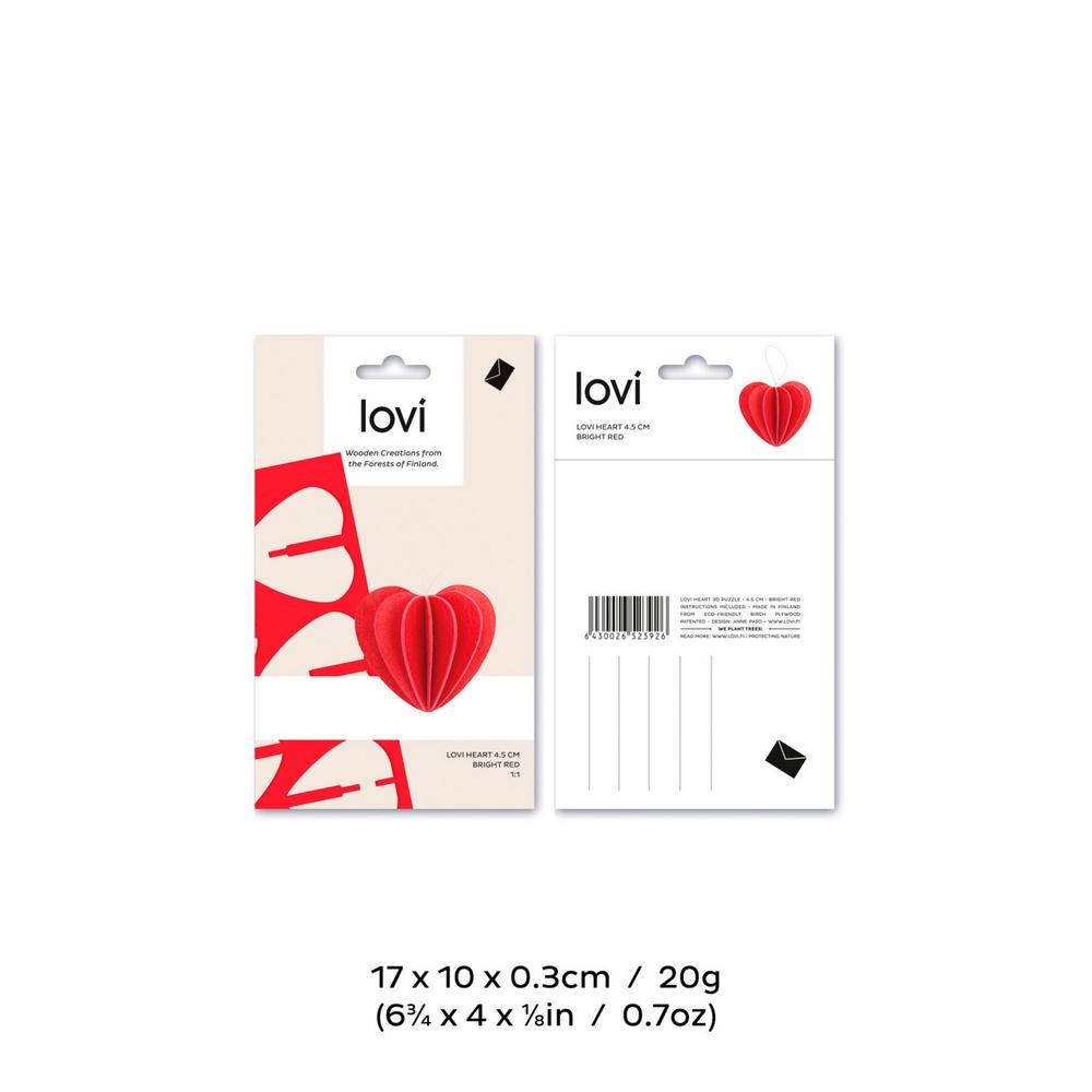 Lovi Heart 4,5cm, wooden 3D puzzle, package with measures