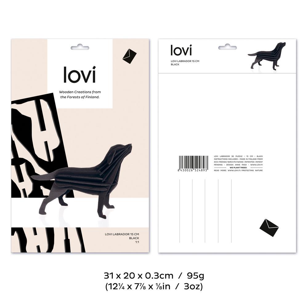 Lovi Labrador, wooden 3D puzzle, package with measures
