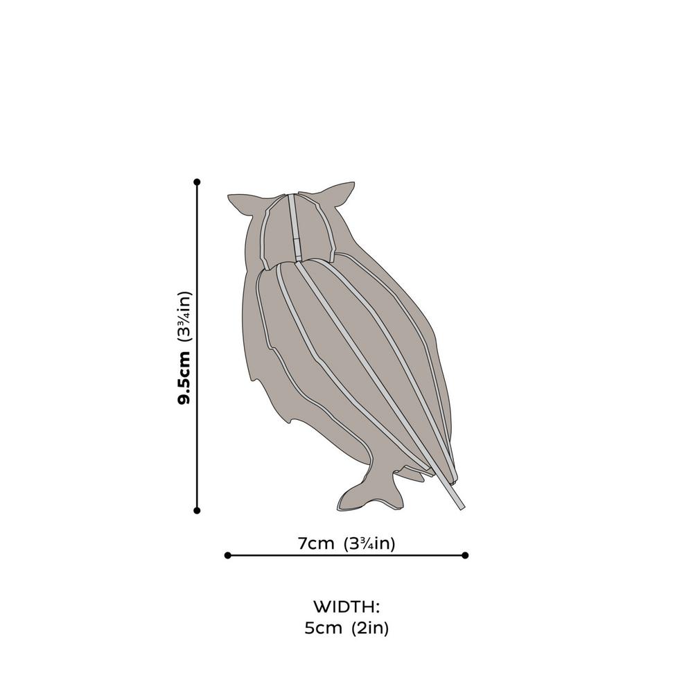 Lovi-pöllö, koottava puinen hahmo, mittakuva