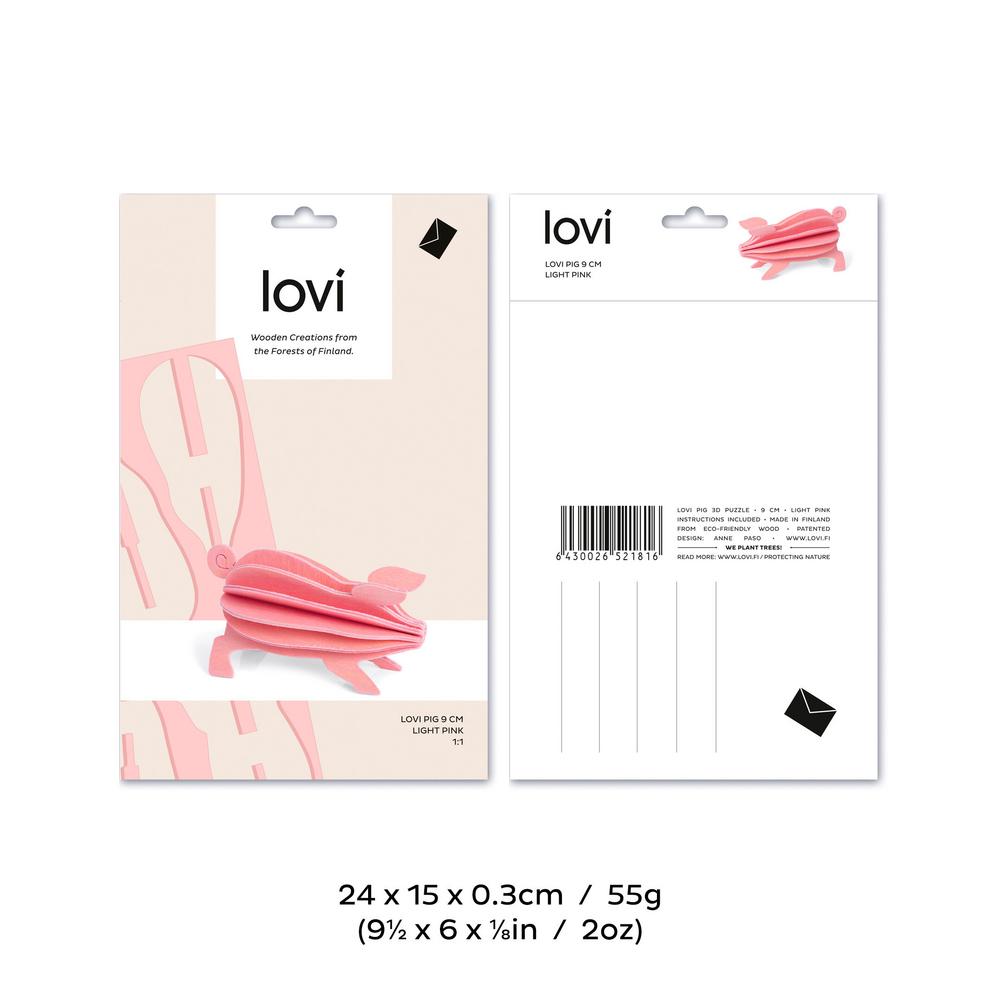 Lovi Pig 9cm, light pink, package with measures