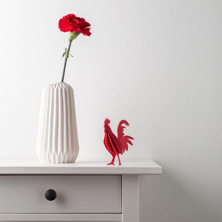 Lovi Rooster on side table, wooden 3D puzzle