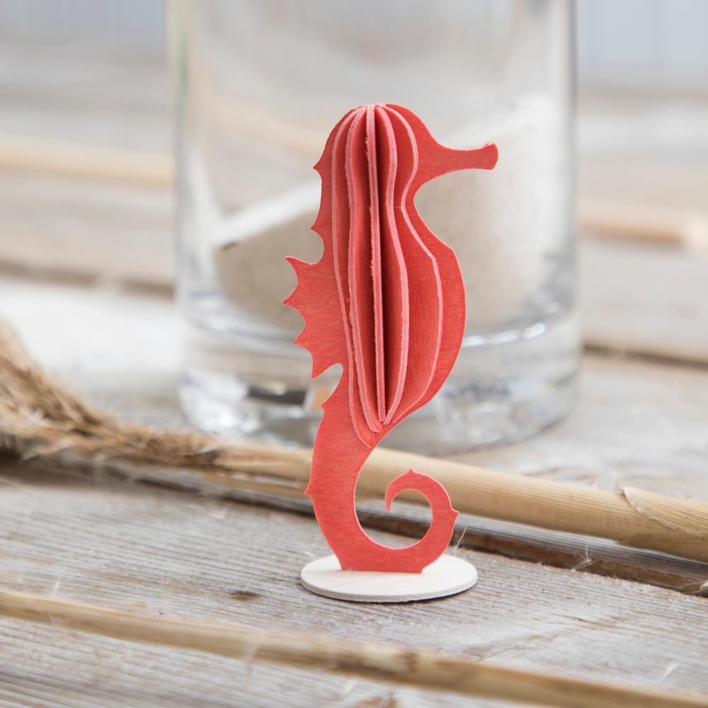 Lovi Seahorse, coral red, wooden 3D puzzle
