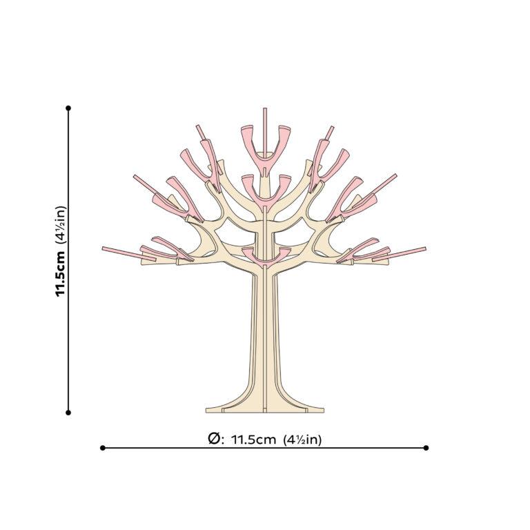 Lovi-vuodenaikapuu, vanerista valmistettu, koottava puu, mittakuva