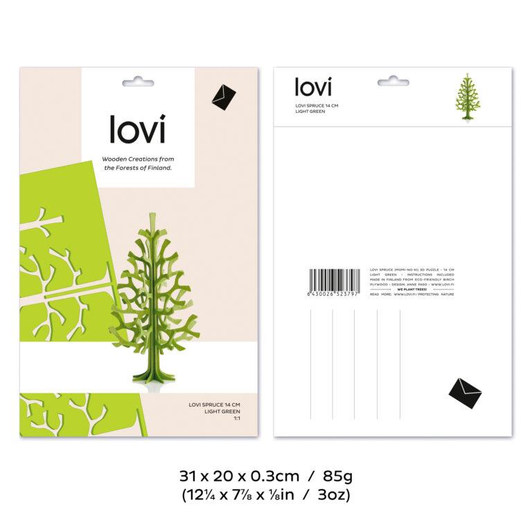 Lovi Spruce 14cm, wooden 3D puzzle, package with measures