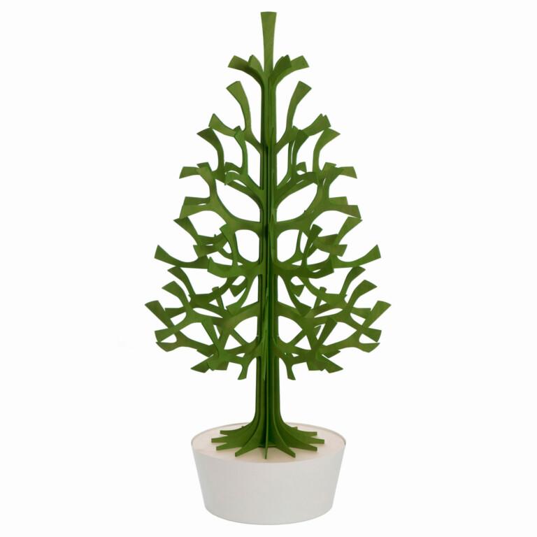 Lovi Spruce 180cm forest green, wooden Christmas tree, on white pot.