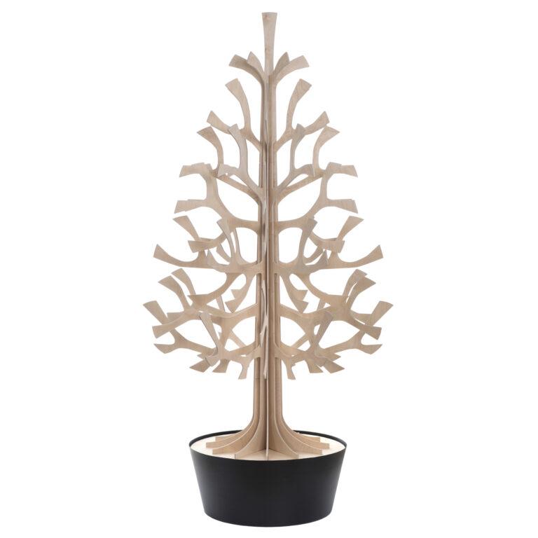 Lovi Spruce 180cm, natural wood with black pot, wooden 3D figure