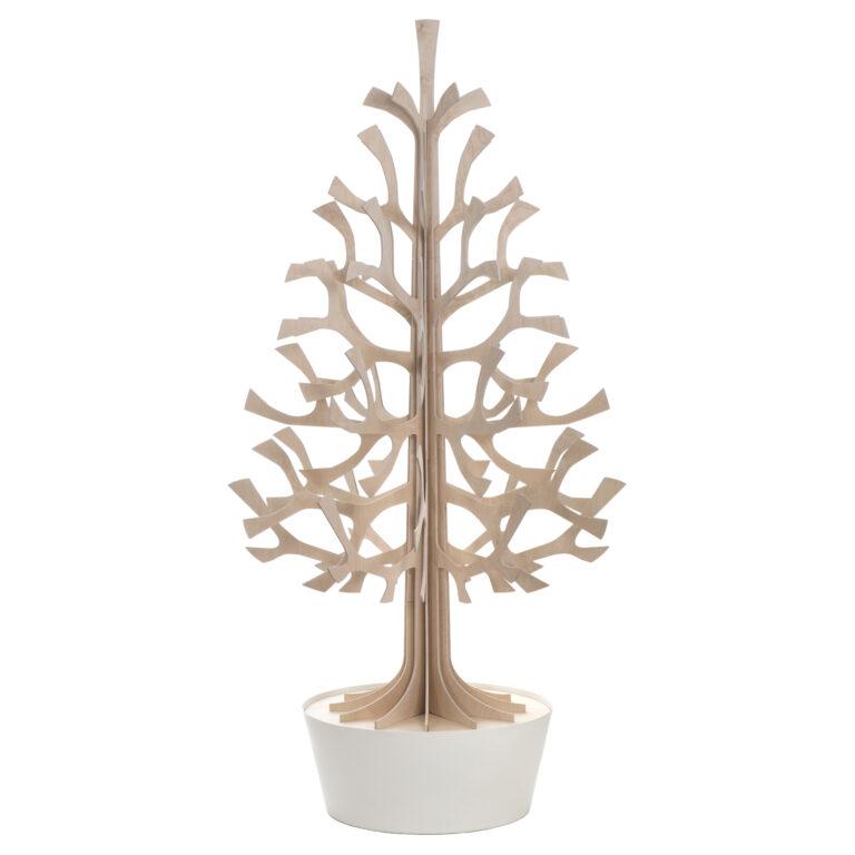 Lovi Spruce 180cm, natural wood with white pot, wooden 3D figure