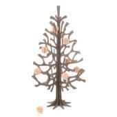 Lovi-kuusi 25cm, harmaa puunvärisillä minilinnuilla, koottava puinen kuusi