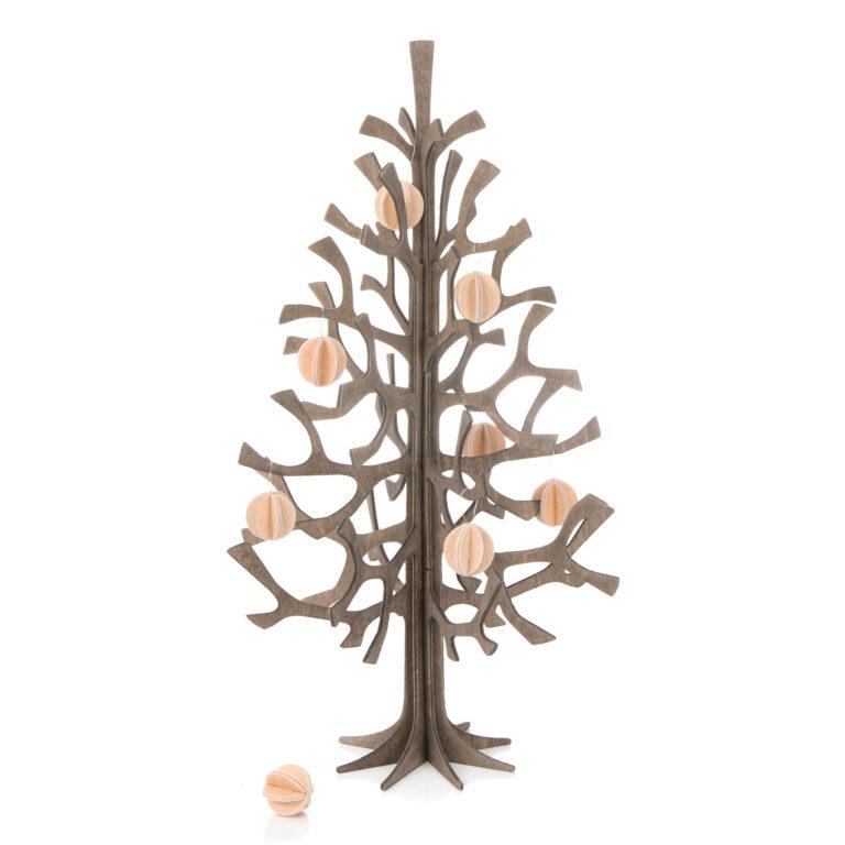 Lovi Spruce 25cm, grey with natural wood with minibaubles, wooden 3D figure