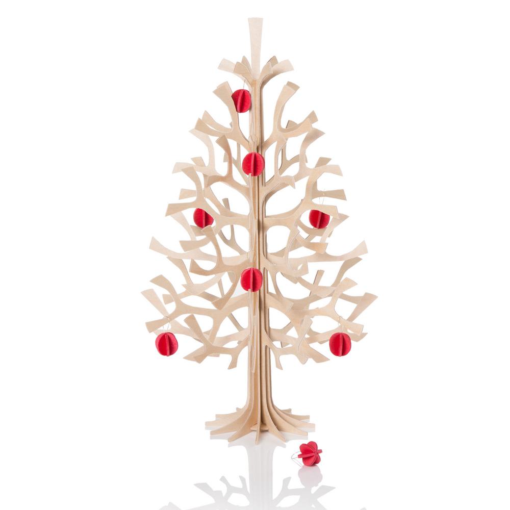 Lovi Spruce 30cm with bright red minibaubles, wooden 3D figure