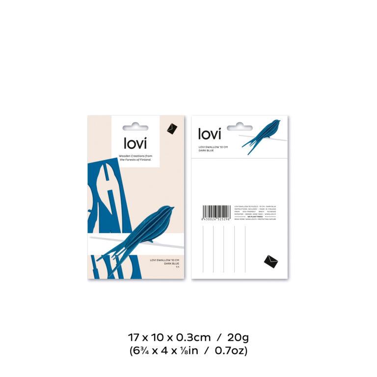 Lovi Swallow 10cm, wooden 3D puzzle, package with measures