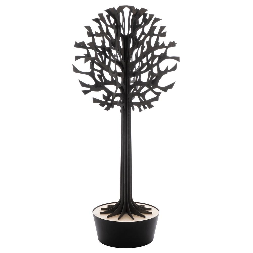 Lovi-puu 135cm, musta, koivuvanerista valmistettu, koottava puu mustassa ruukussa