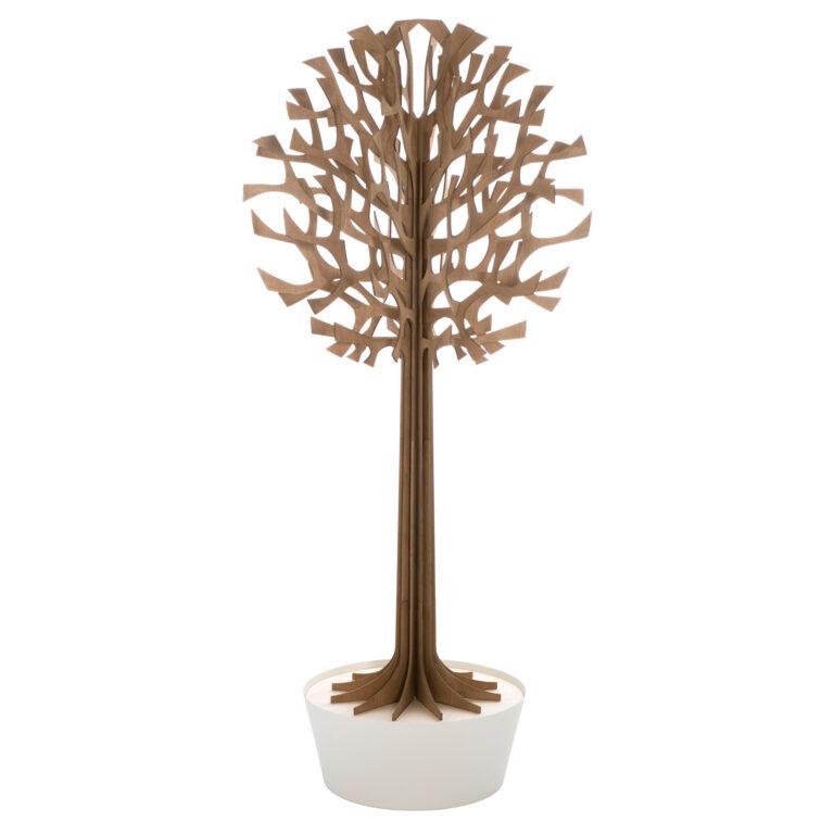 Lovi-puu 200cm, ruskea, koivuvanerista valmistettu, koottava puu valkoisessa ruukussa