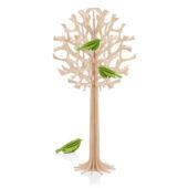 Lovi-puu 34cm vaaleanvihreillä minilinnuilla, puunvärinen, koottava koivuvanerista valmistettu puu