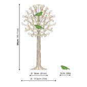 Lovi-puu 34cm minilinnuilla, koottava koivuvanerista valmistettu puu, mittakuva