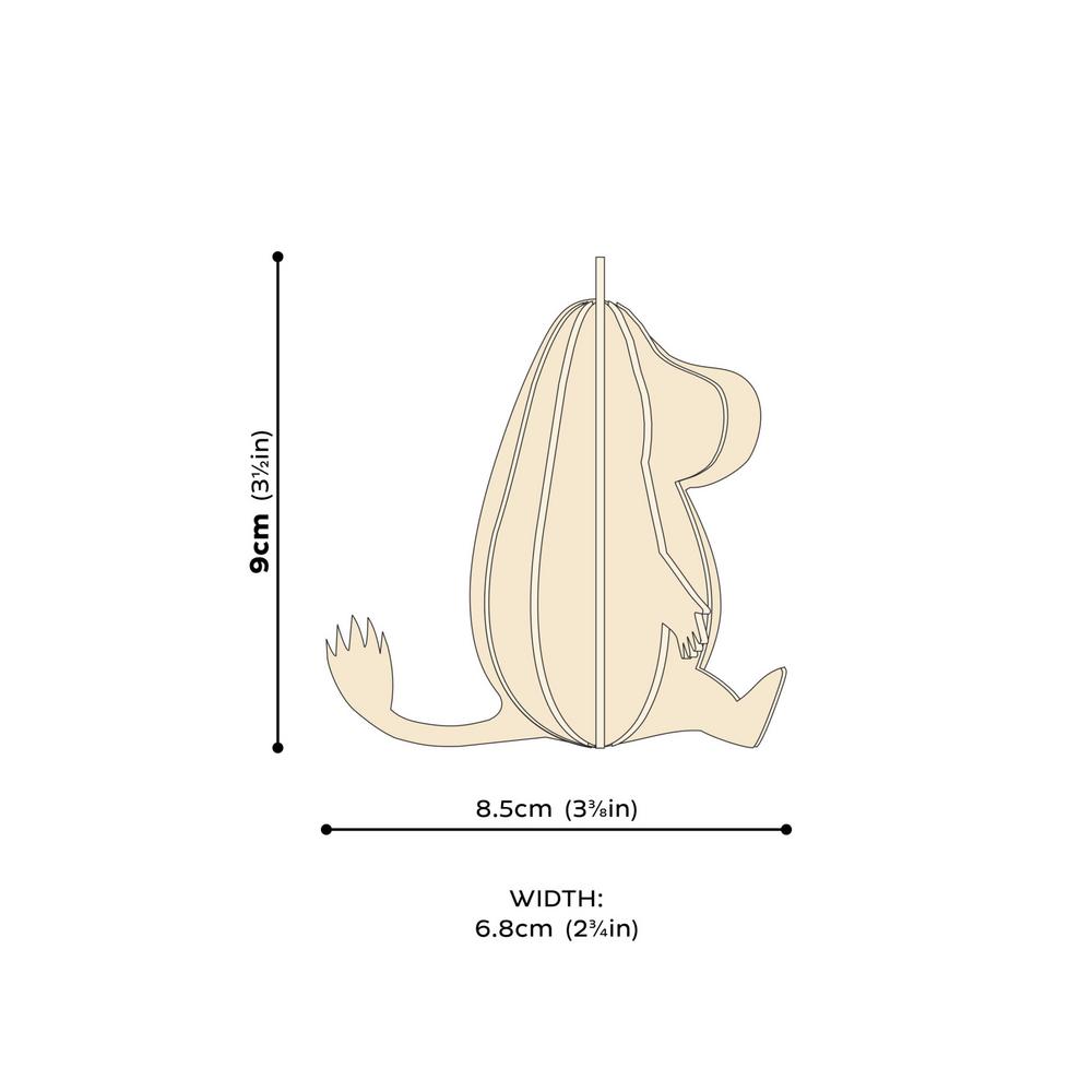 Muumipeikko, koottava puinen Lovi-hahmo, mittakuva
