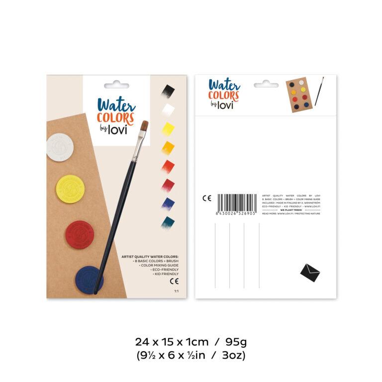 Lovi Watercolors, 8 colors with brush and color mixing guide