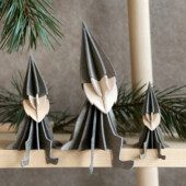 Lovi Elves, wooden elf figures, sitting on the shelf, color grey, three sizes