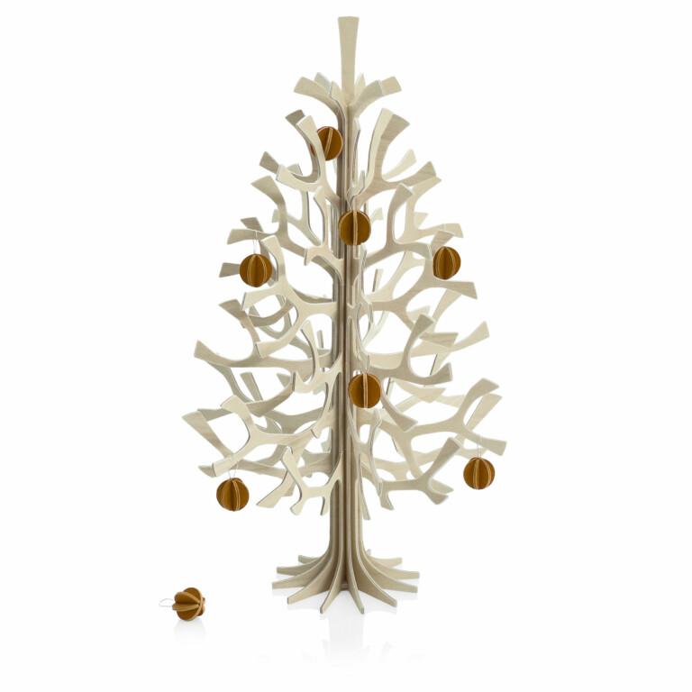 Lovi Spruce 30cm forest green with cinnamon brown Lovi Minibaubles. Wooden Christmas tree.