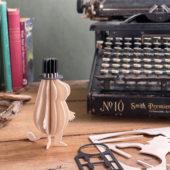 Moominpappa by Lovi with a typewriter, wooden 3D figure