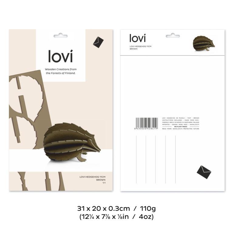 The package of wooden hedgehog by Lovi, 11cm