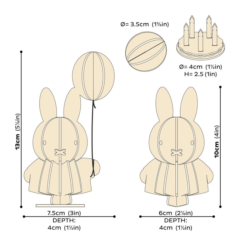 Measures of Miffy by Lovi figures, wooden, paintable bunny figure