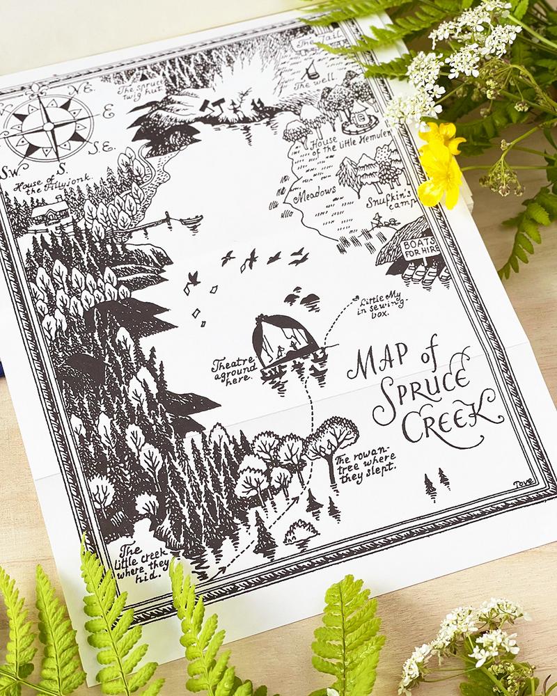 The map of Spruce Creek in the beginning of the Moominsummer madness book.