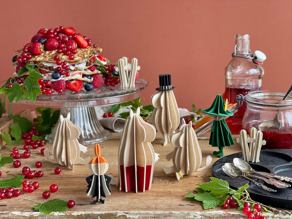 Moomin by Lovi figures, wooden moomin figures as table decoration.