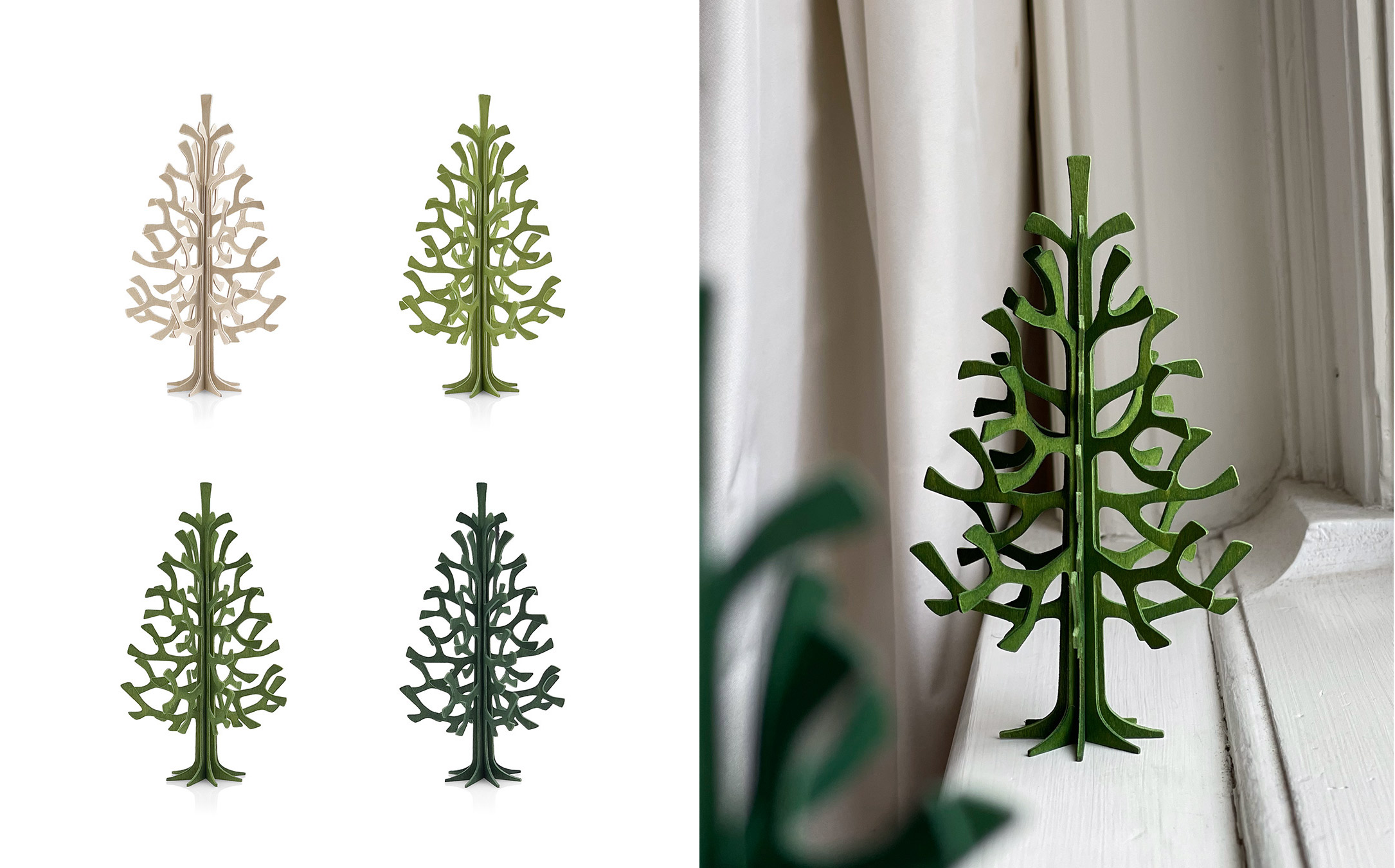 Lovi Spruce 14cm, little wooden Christmas tree, colors natural wood, light green, forest green and dark green.