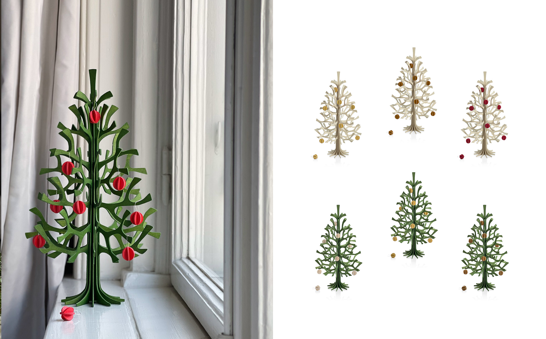 Lovi Spruce 30cm with Minibaubles, seven color combinations, wooden Christmas tree