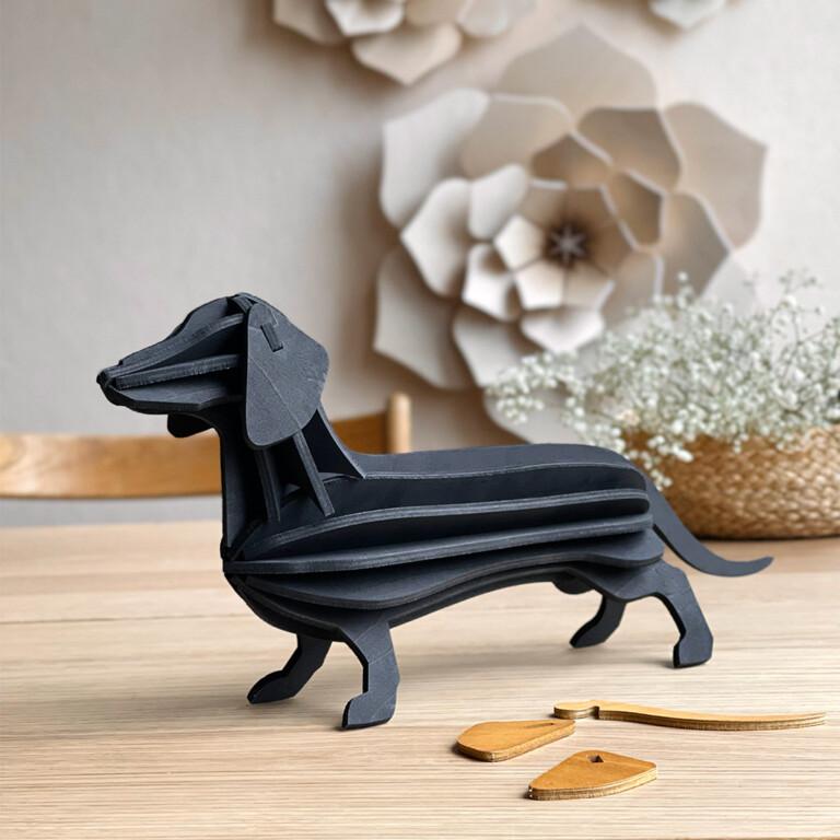 Lovi Dachshund 31cm, wooden dachshund figure. Color black.