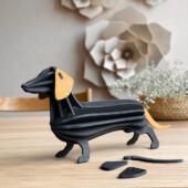 Lovi Dachshund 31cm, wooden dachshund figure. Black dog with cinnamon brown ears and tail.