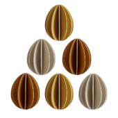 Wooden Easter Eggs 4.5cm by Lovi, 6 pcs, colors honey yellow, natural wood and cinnamon brown