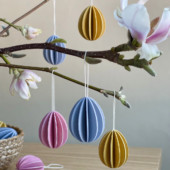Wooden Easter Eggs by Lovi, size 4.5cm, colors lavender blue, light pink, honey yellow