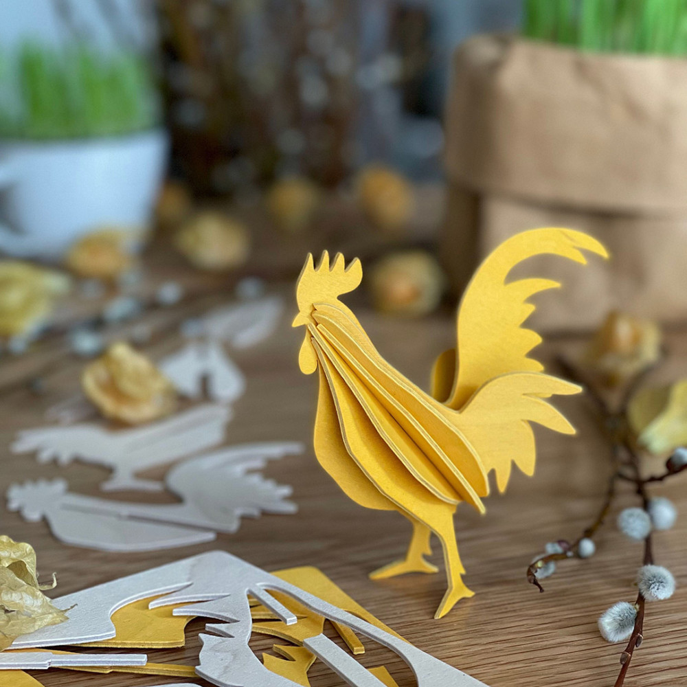 Lovi Rooster warm yellow, wooden rooster figure