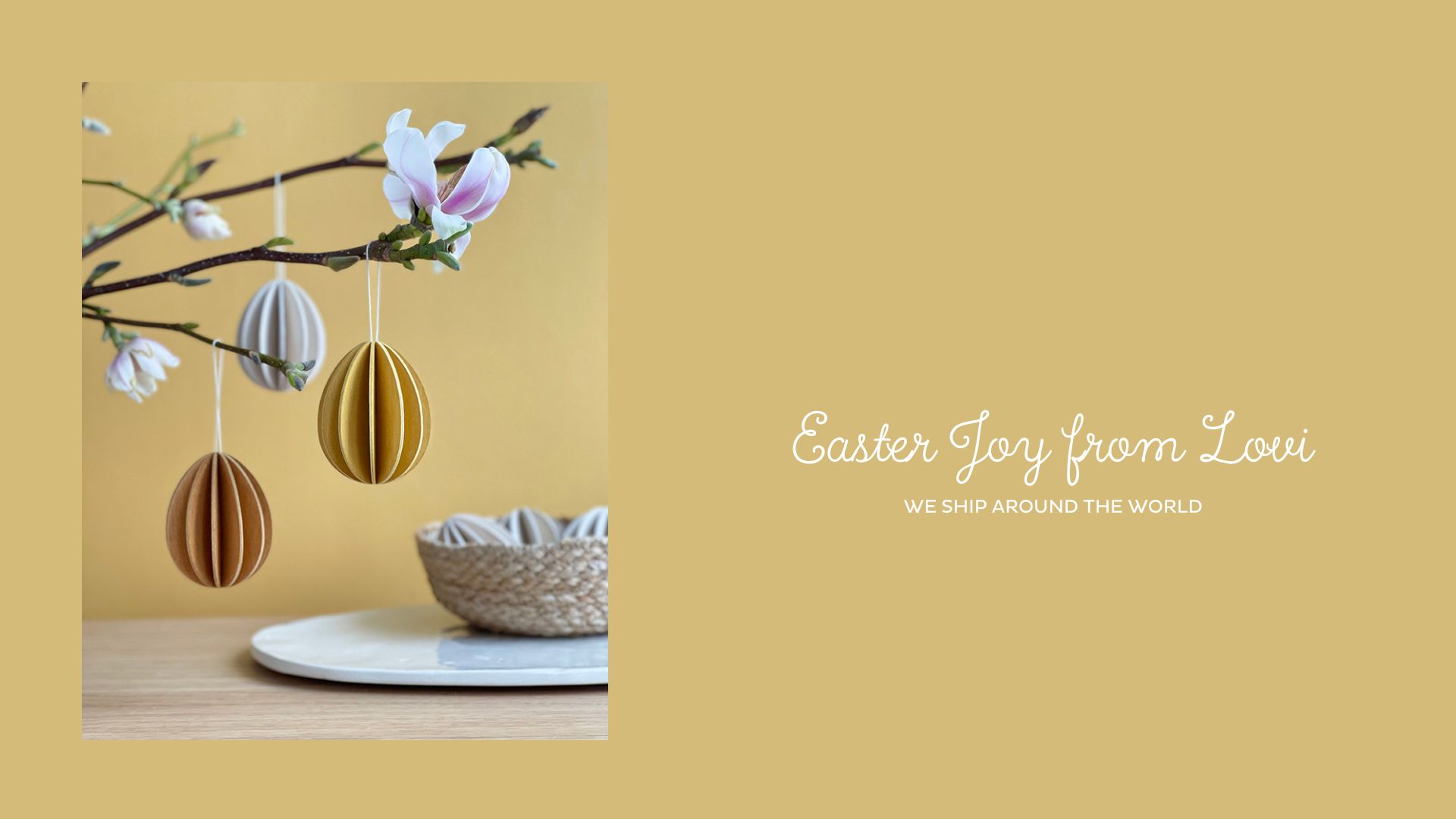 Wooden Lovi Eggs hanging on the branch, frontpage image