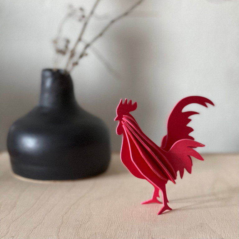 Lovi Rooster, wooden Easter Rooster, color bright red