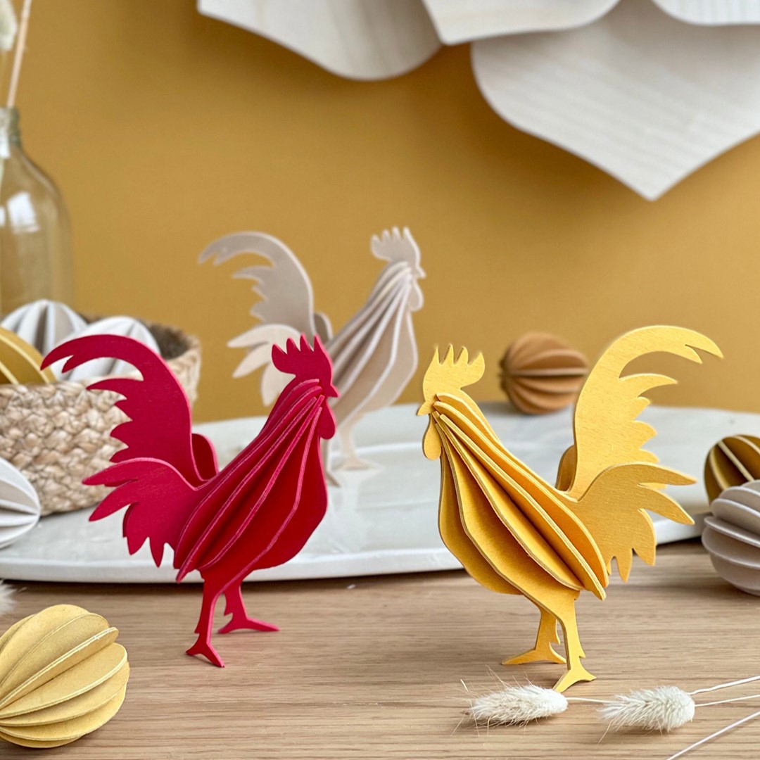 Lovi Roosters, wooden Easter roosters in three colors