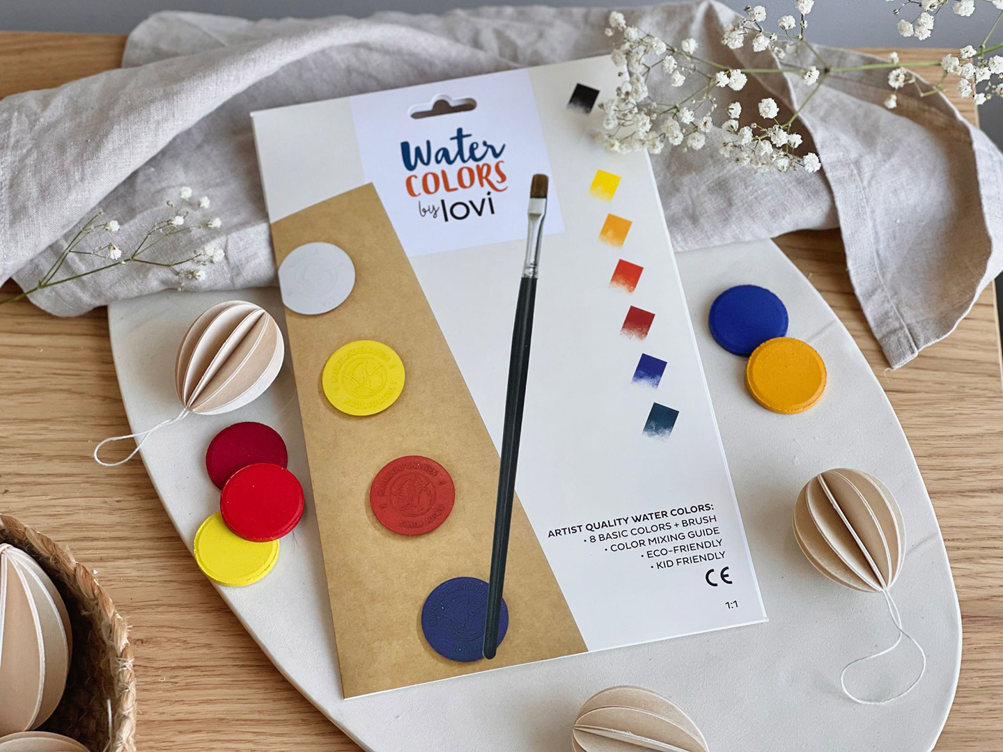 Lovi Watercolors, 8 color buttons, rich in pigment