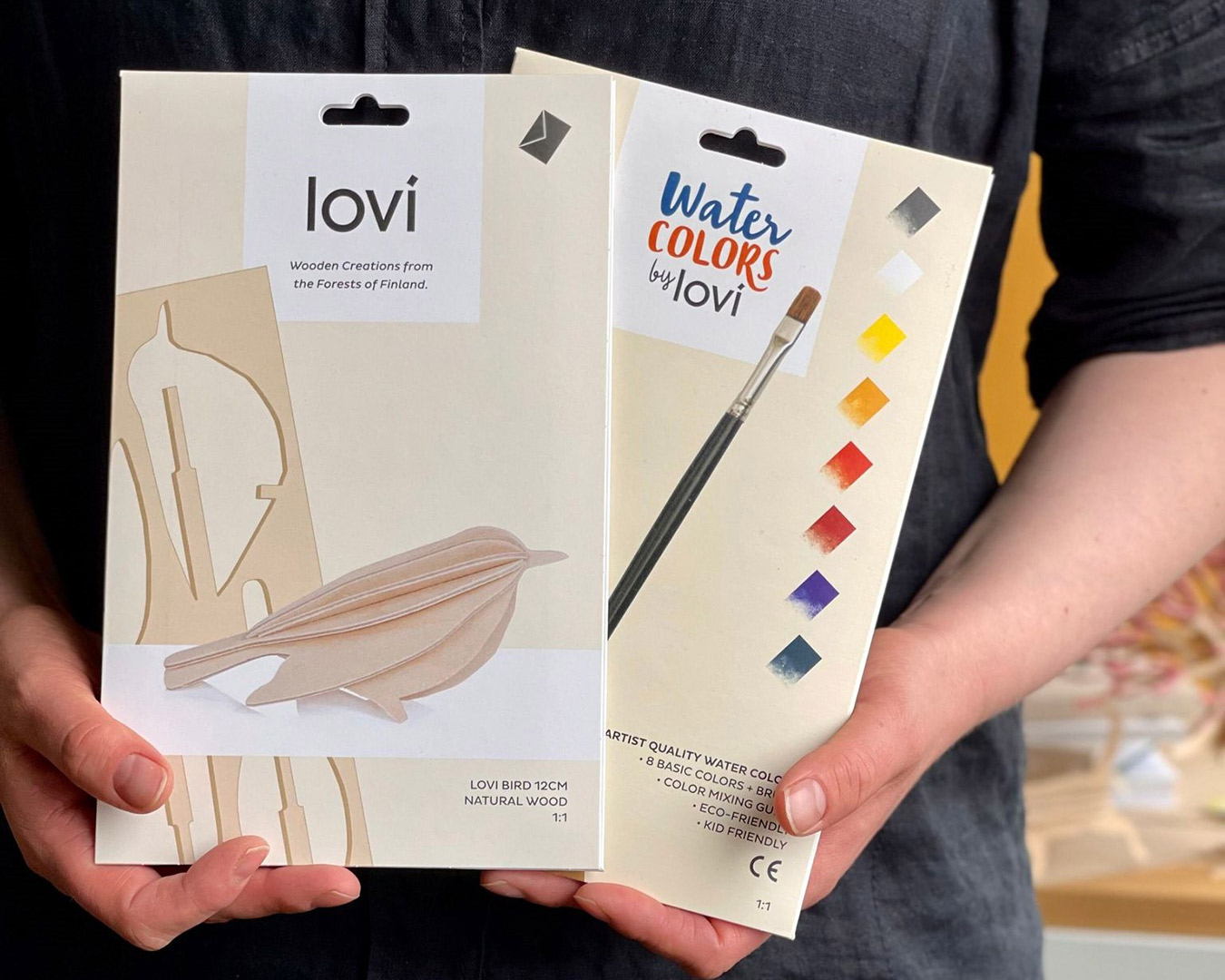 Natural wood Lovi Bird and Lovi Watercolors are a lovely gift for mom who likes to paint and create!