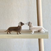 Lovi Dachshunds, wooden dachshund figures, brown and natural wood