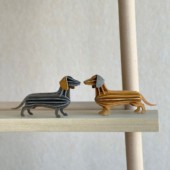 Lovi Dachshunds, wooden dachshund figures, grey and cinnamon brown