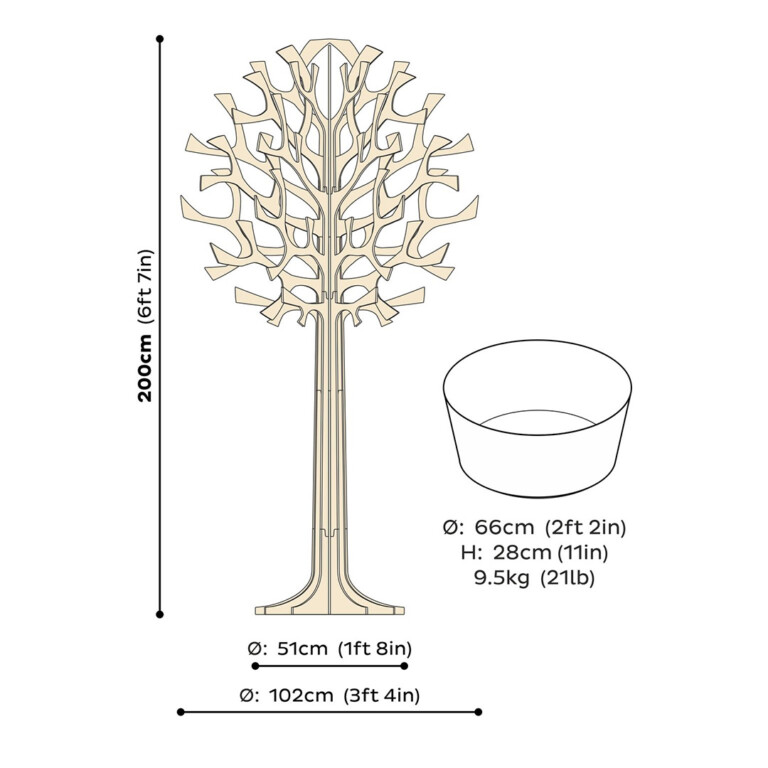 Lovi Tree 200cm measures and pot measures